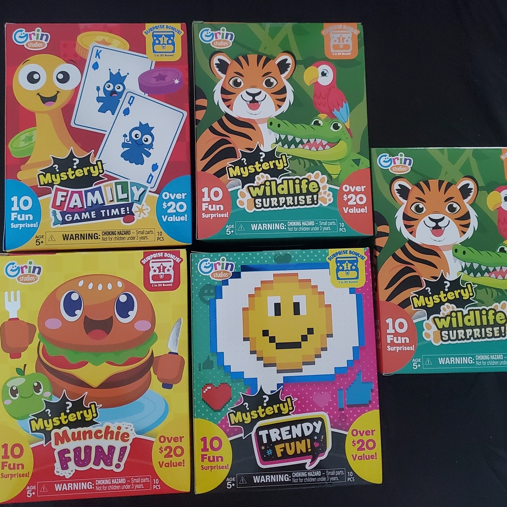 5 New grin Studios Mystery Surprise Kids Toy Boxes